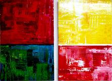 Landschaft_gelb-pink_rot-grün Dyptichon 100x90cm 2011
